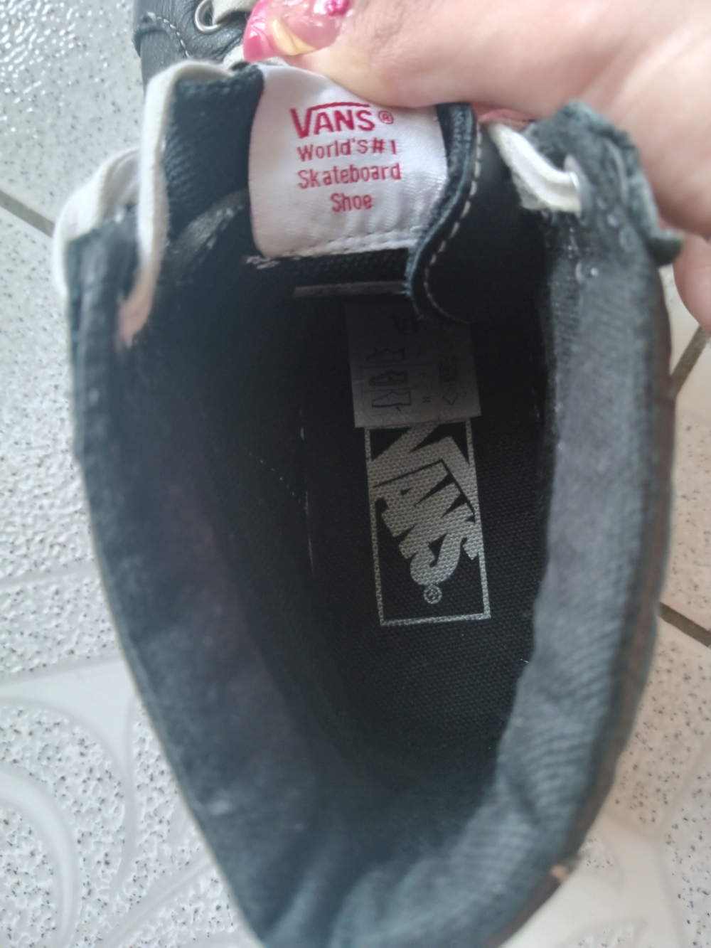 Vans Sk8-Hi Black Leather High Top Sneakers with White Stripe - Picture 4 of 6